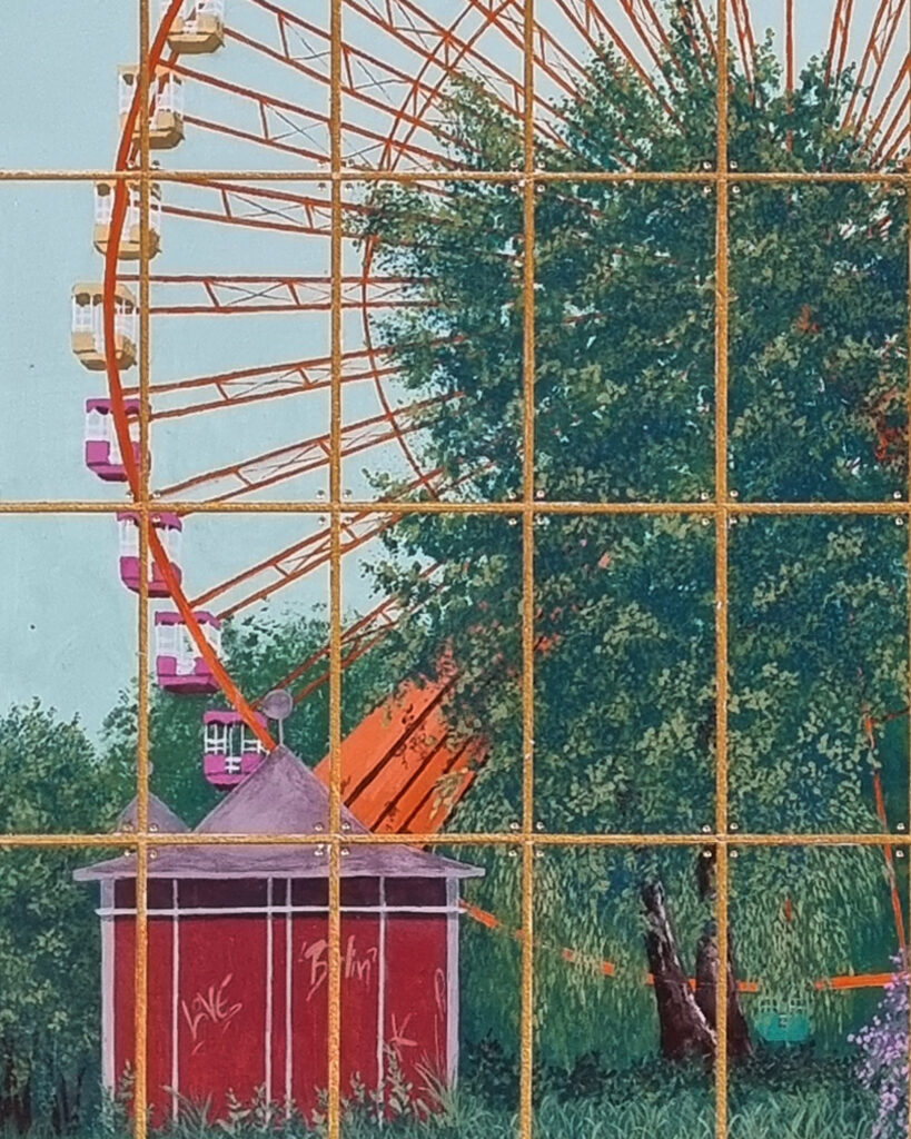 Malerei Riesenrad, verlassener Vergnügungspark, Spreepark Berlin