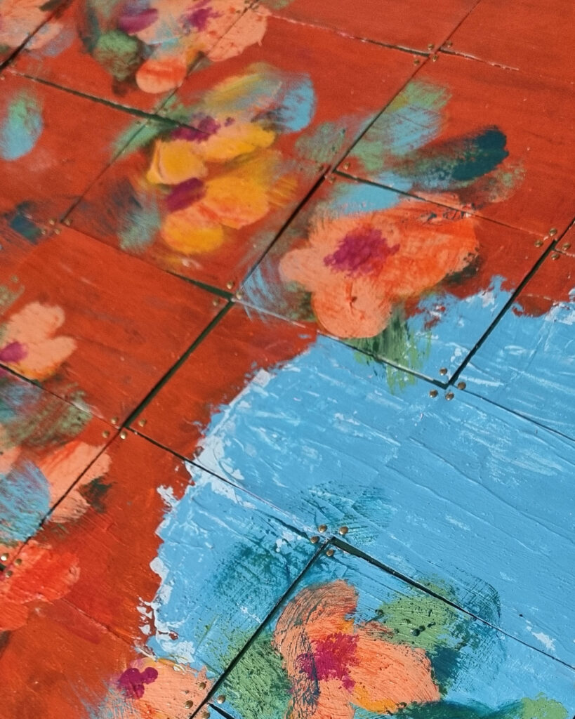 Detailaufnahme abstraktes Blüten Gemälde in orange von Annett Wagner