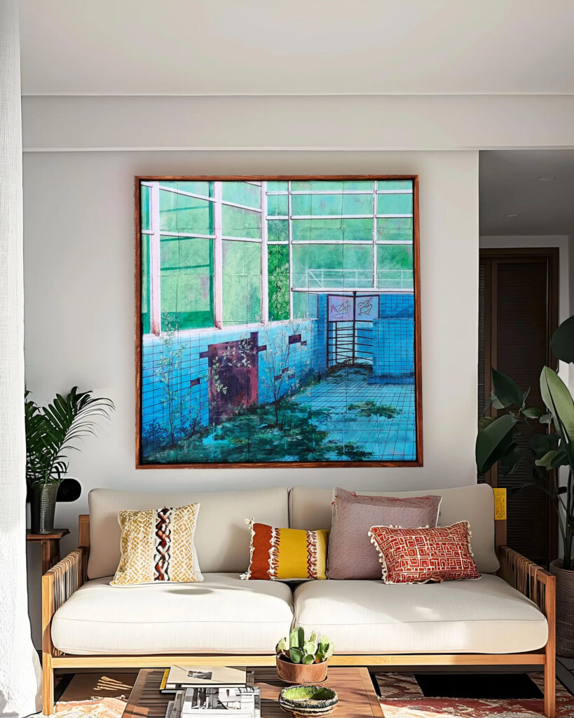 Großes Kunstwerk verlassenes Schwimmbad.