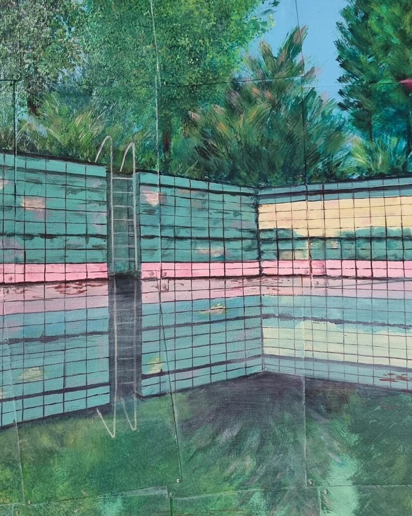 Wasserspiegelung im Freibad, Malerei von Annett Wagner