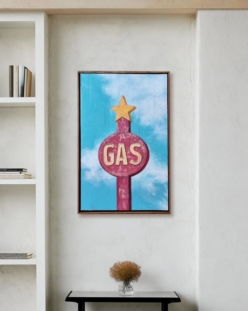 Detail Mixed Media Kunstwerk mit Straßenschild Gas