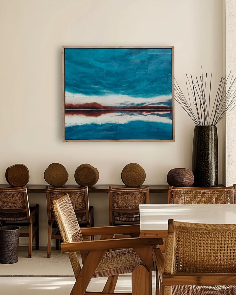 Malerei eines Sonnenaufgangs mit Spiegelung im Wasser. Künstlerin Annett Wagner